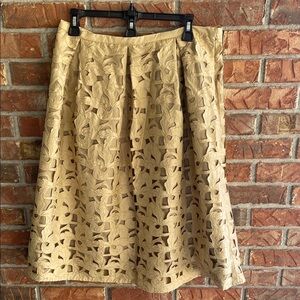 NWT Talbots Gold Silk Shell Cut Out Patterned Midi Skirt